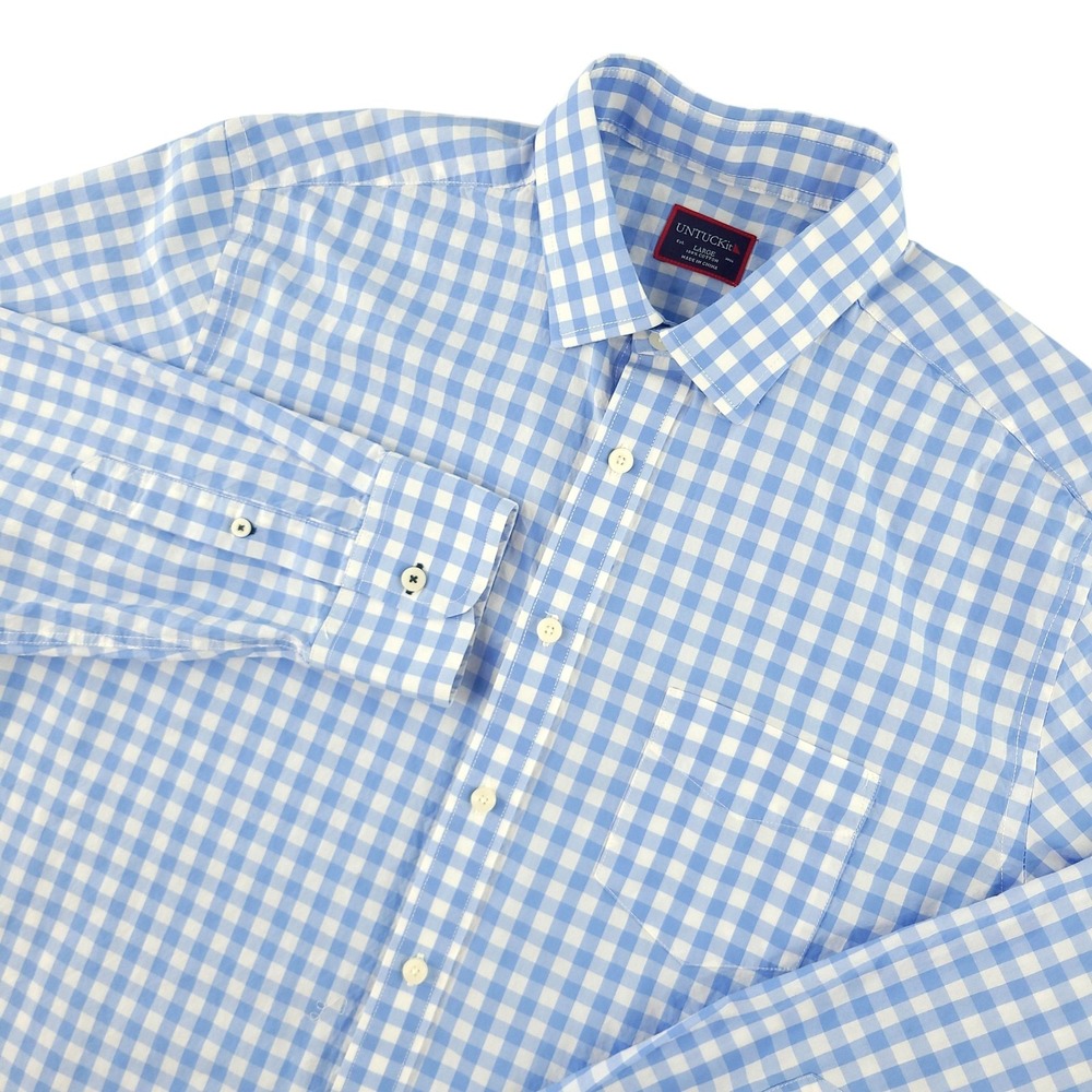 UNTUCKit Shirt Mens L Blue Check Long Sleeve Button Up Cotton Casual Classic Fit